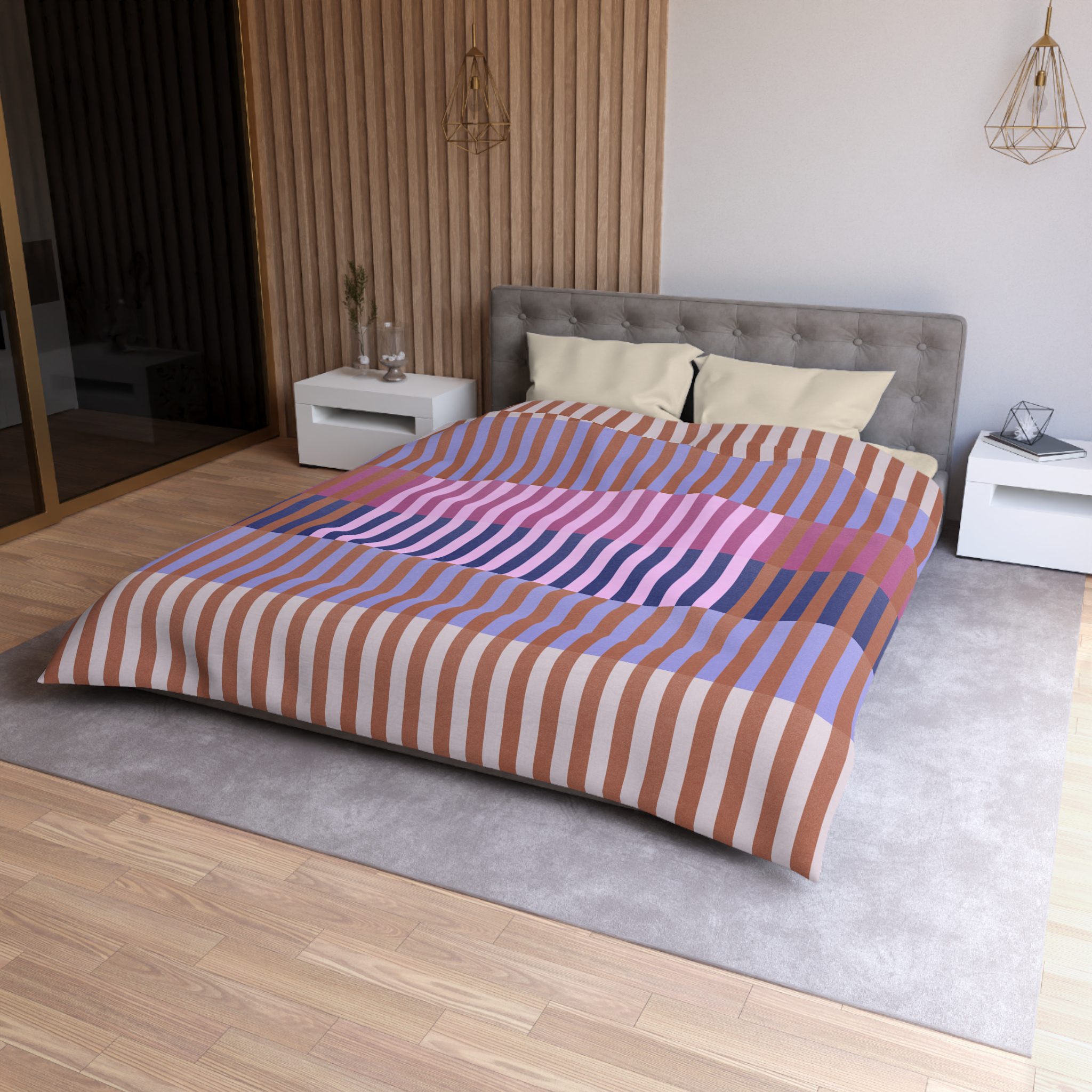 Purple Geo Lines Microfiber Duvet Cover - Image 3