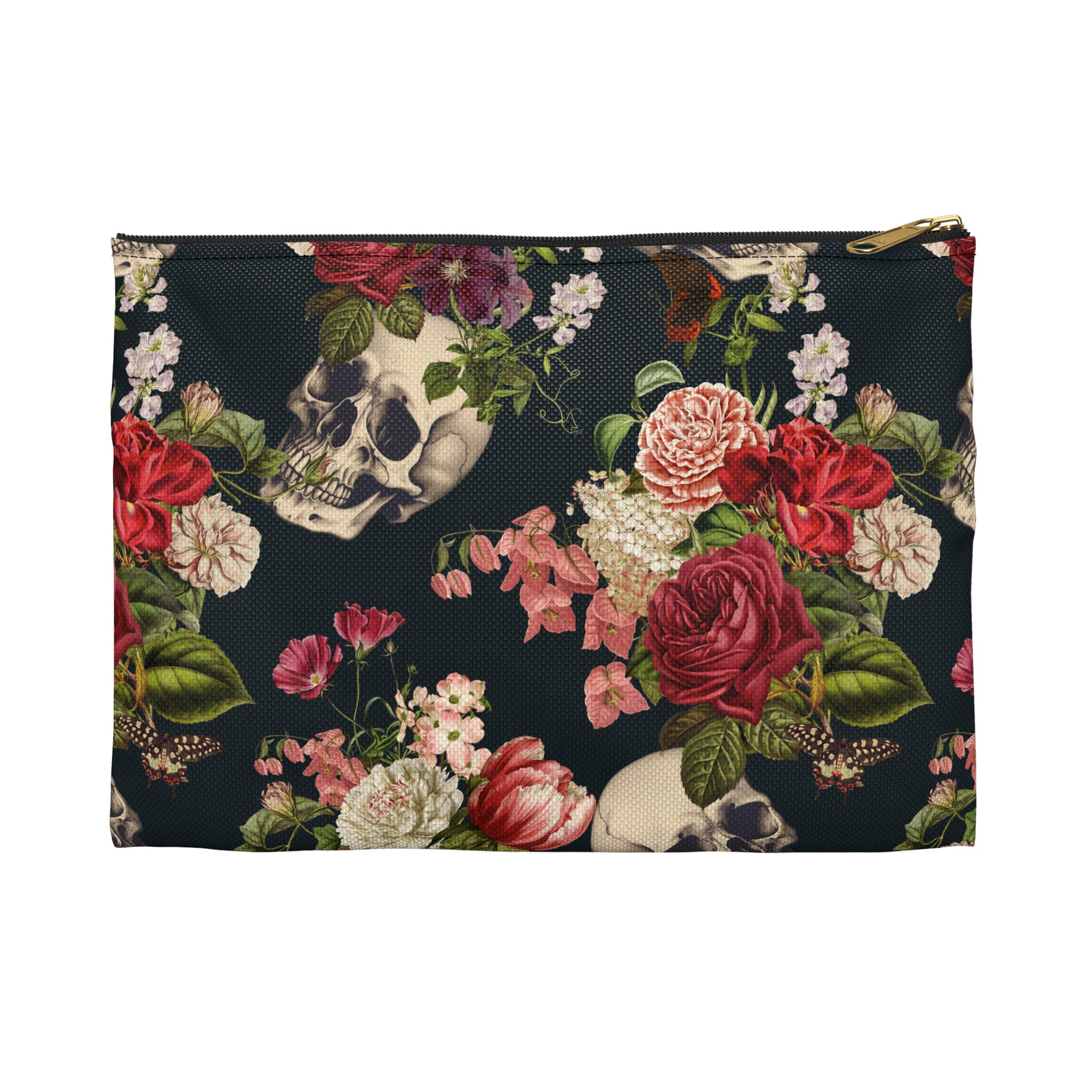 Floral Skull Pattern Accessory Pouch