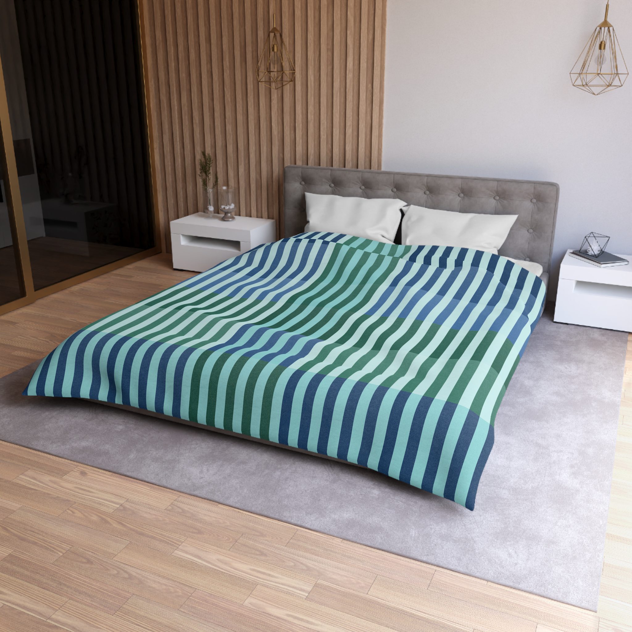 Turquoise Geo Lines Microfiber Duvet Cover - Image 6