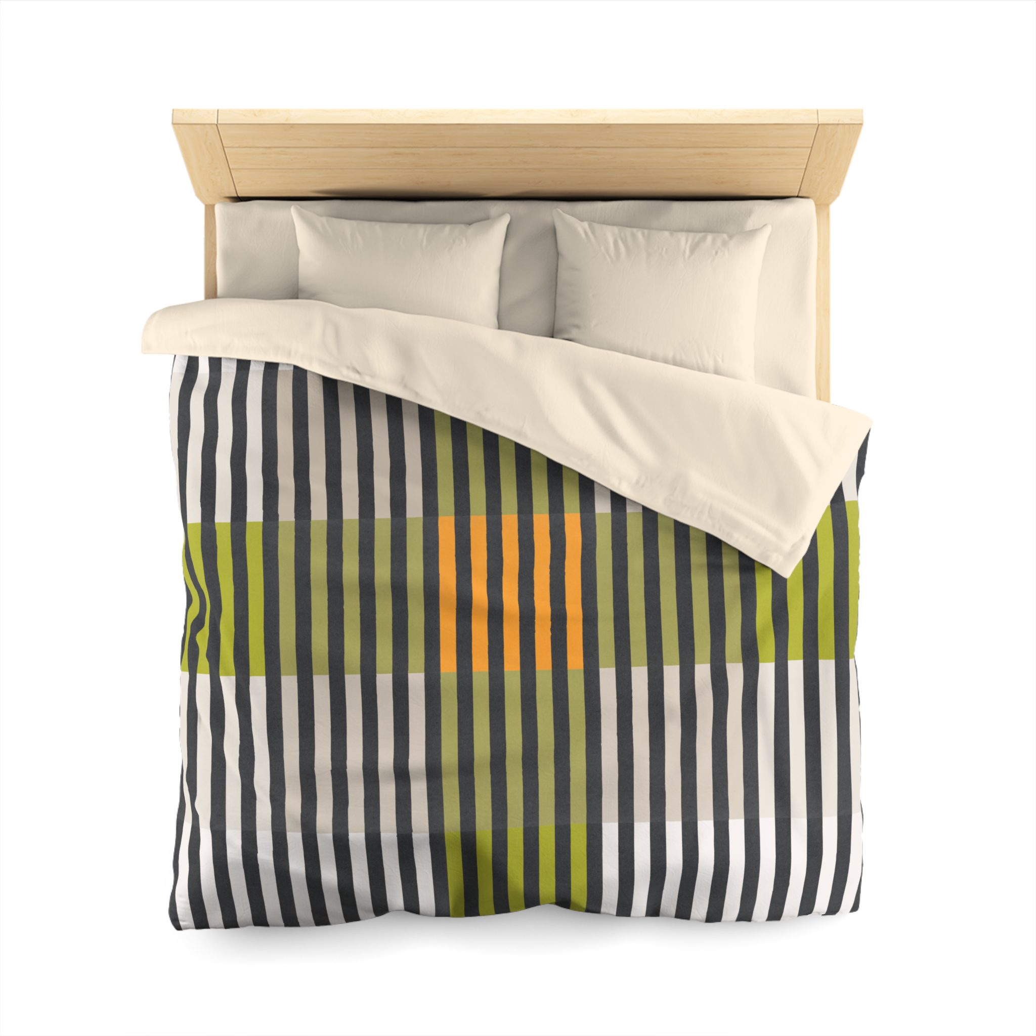 Green Geo Lines Microfiber Duvet Cover - Image 2