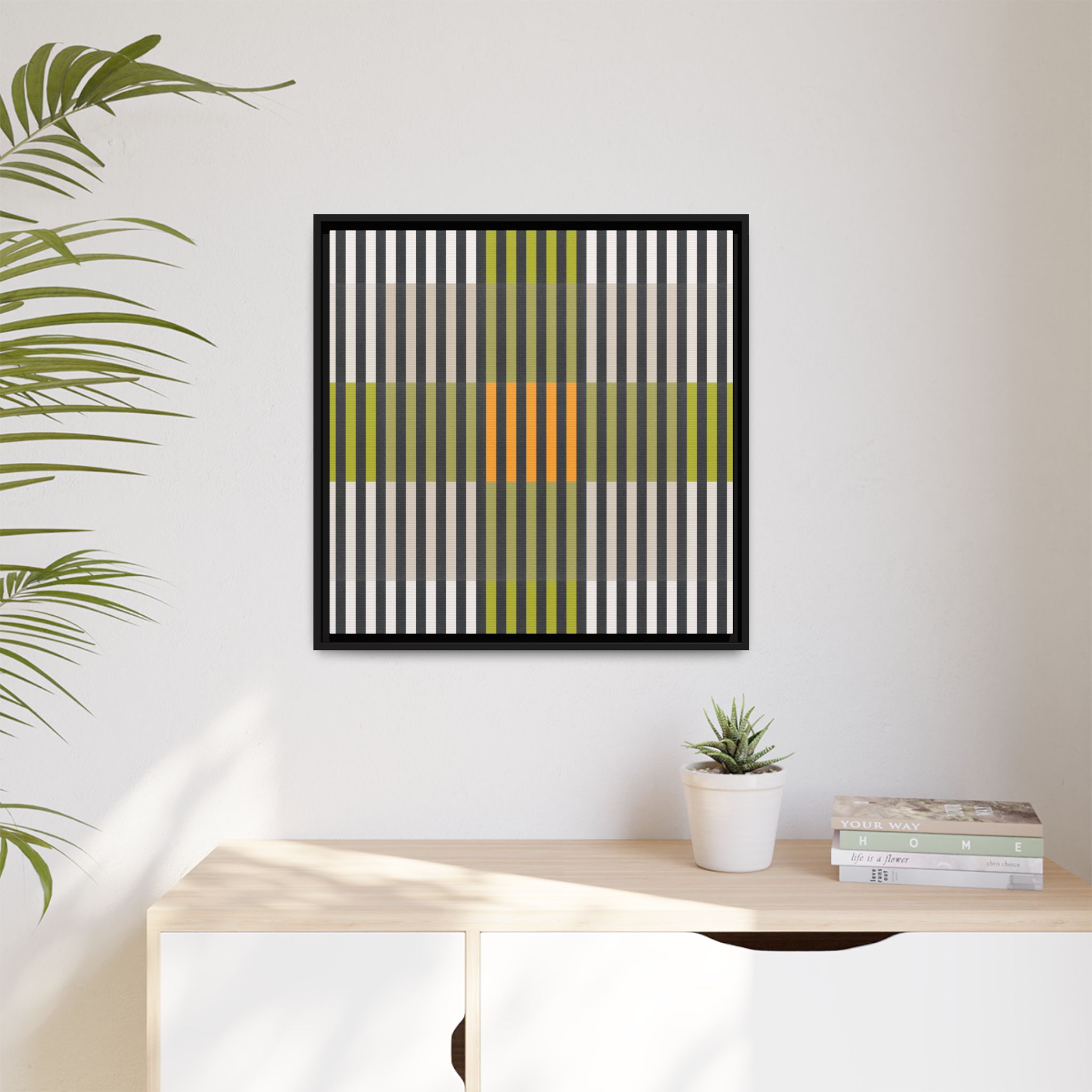 Green Geo Lines Matte Canvas, Framed - Image 7