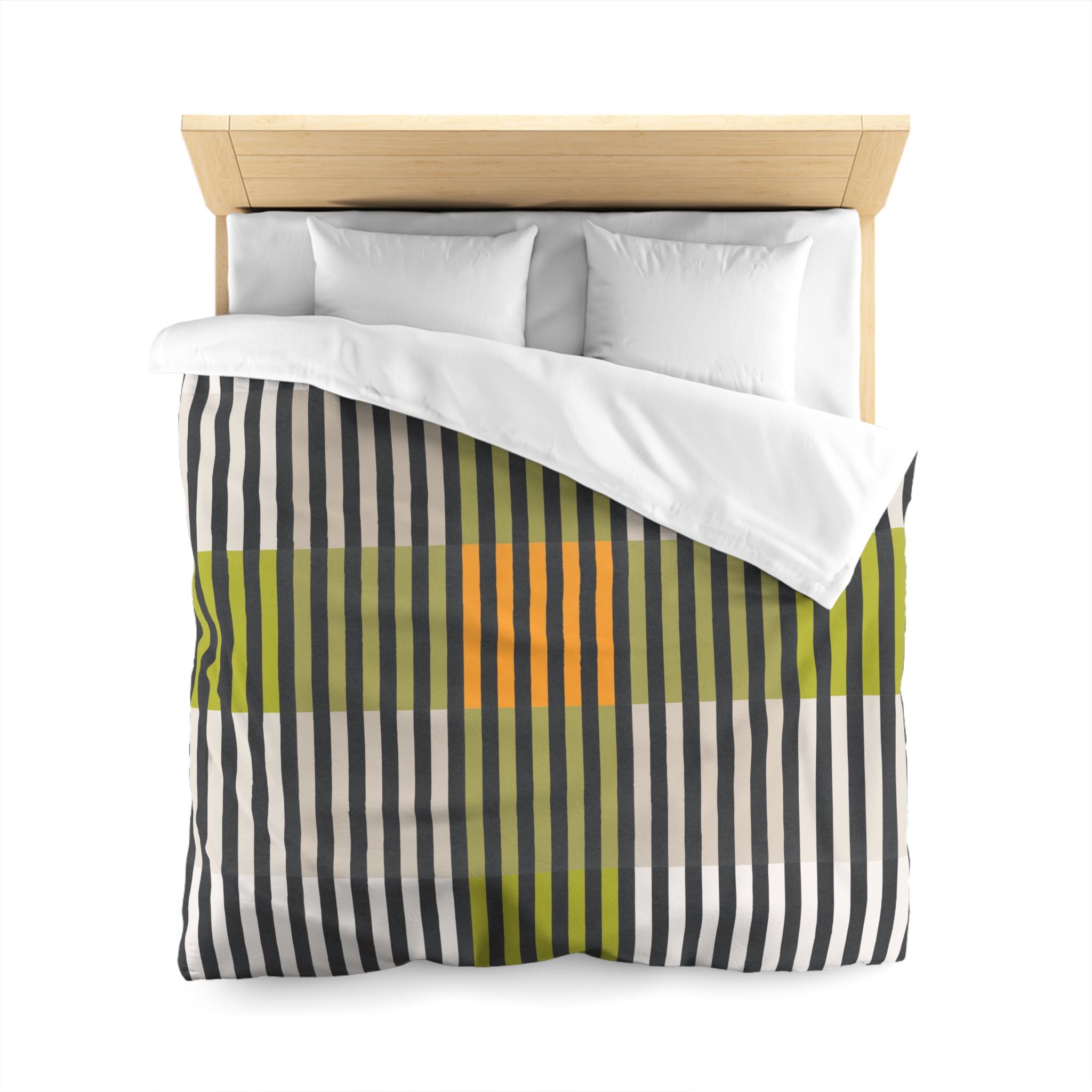 Green Geo Lines Microfiber Duvet Cover - Image 5