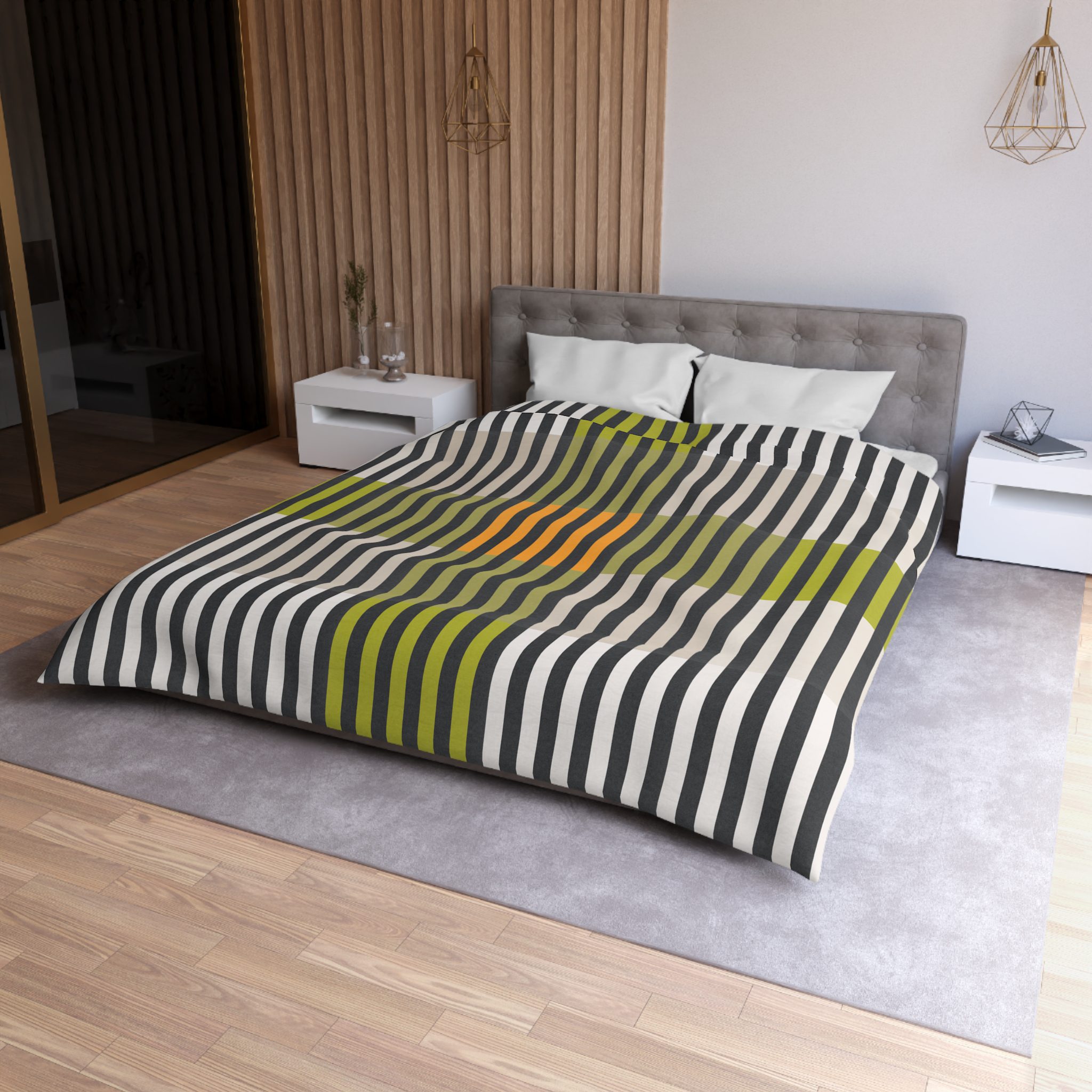 Green Geo Lines Microfiber Duvet Cover - Image 6