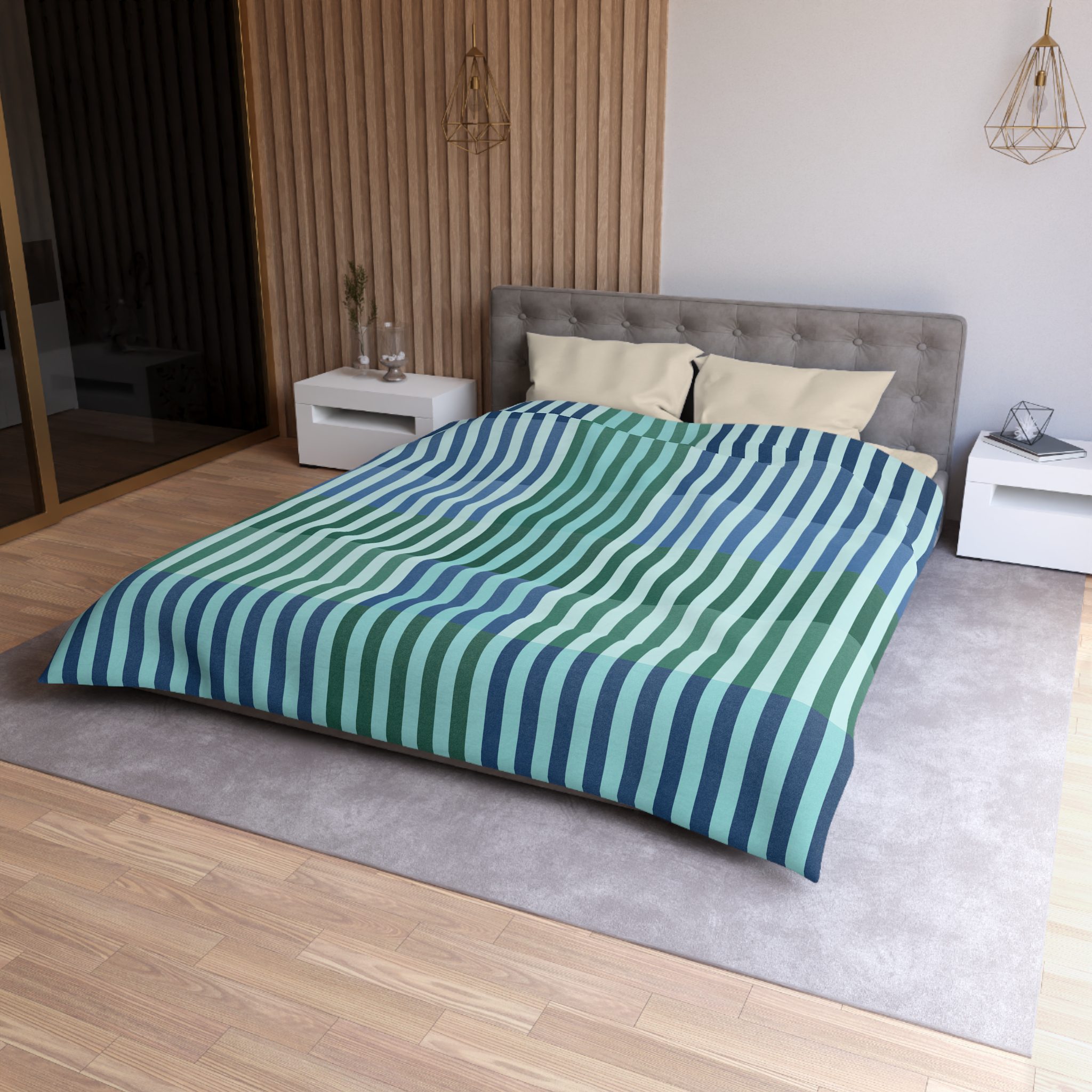 Turquoise Geo Lines Microfiber Duvet Cover - Image 3