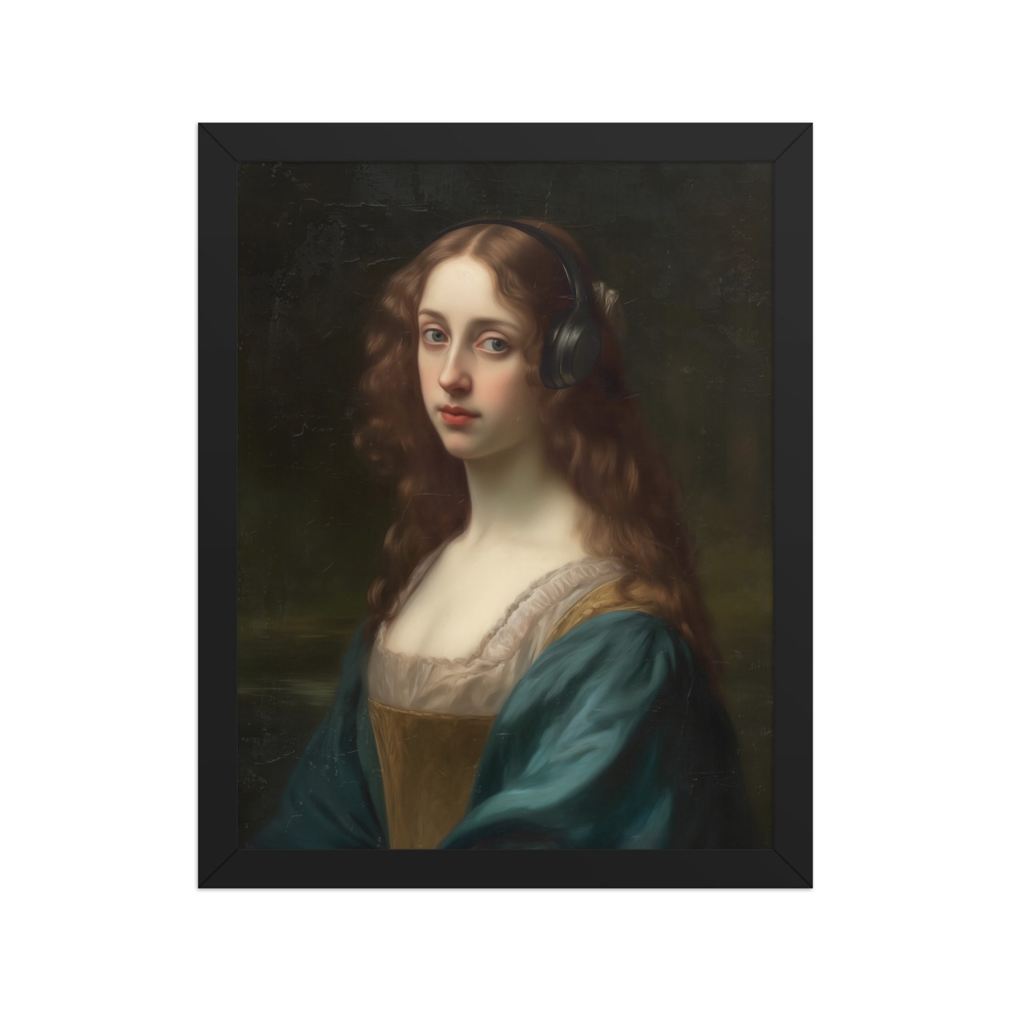 Lady Headphones Framed Art Print