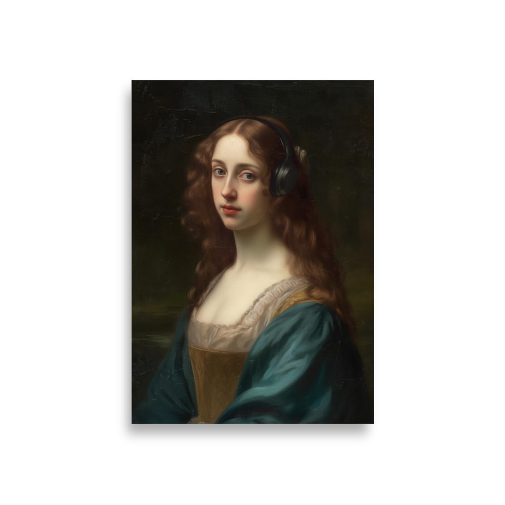 Lady Headphones Art Print - Image 2