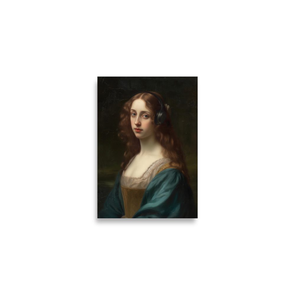 Lady Headphones Art Print - Image 3