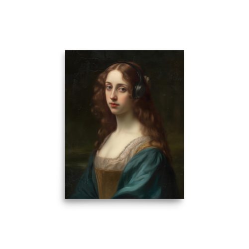 Lady Headphones Art Print