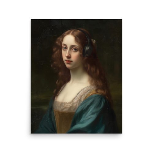 Lady Headphones Art Print