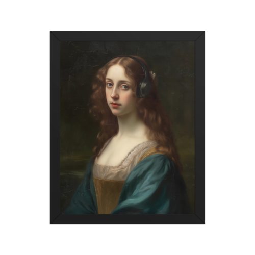 Lady Headphones Framed Art Print
