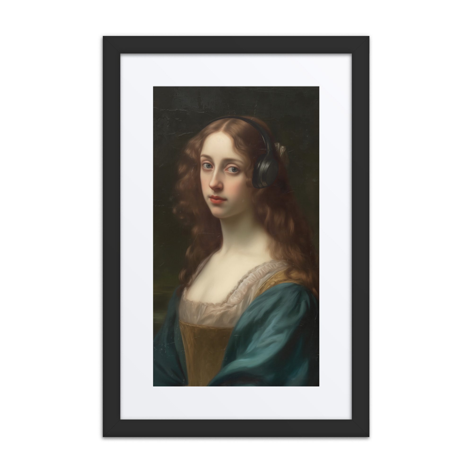 Lady Headphones Framed Art Print - Image 3