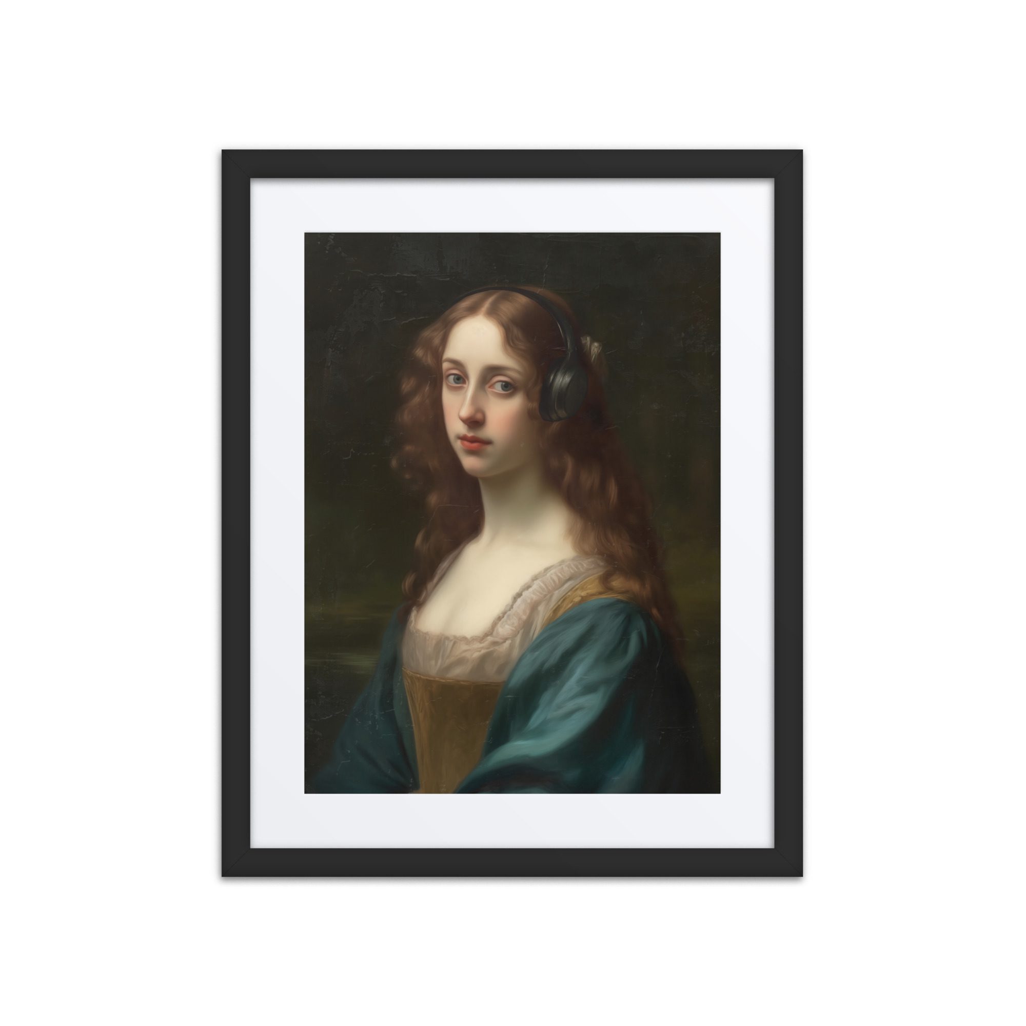 Lady Headphones Framed Art Print