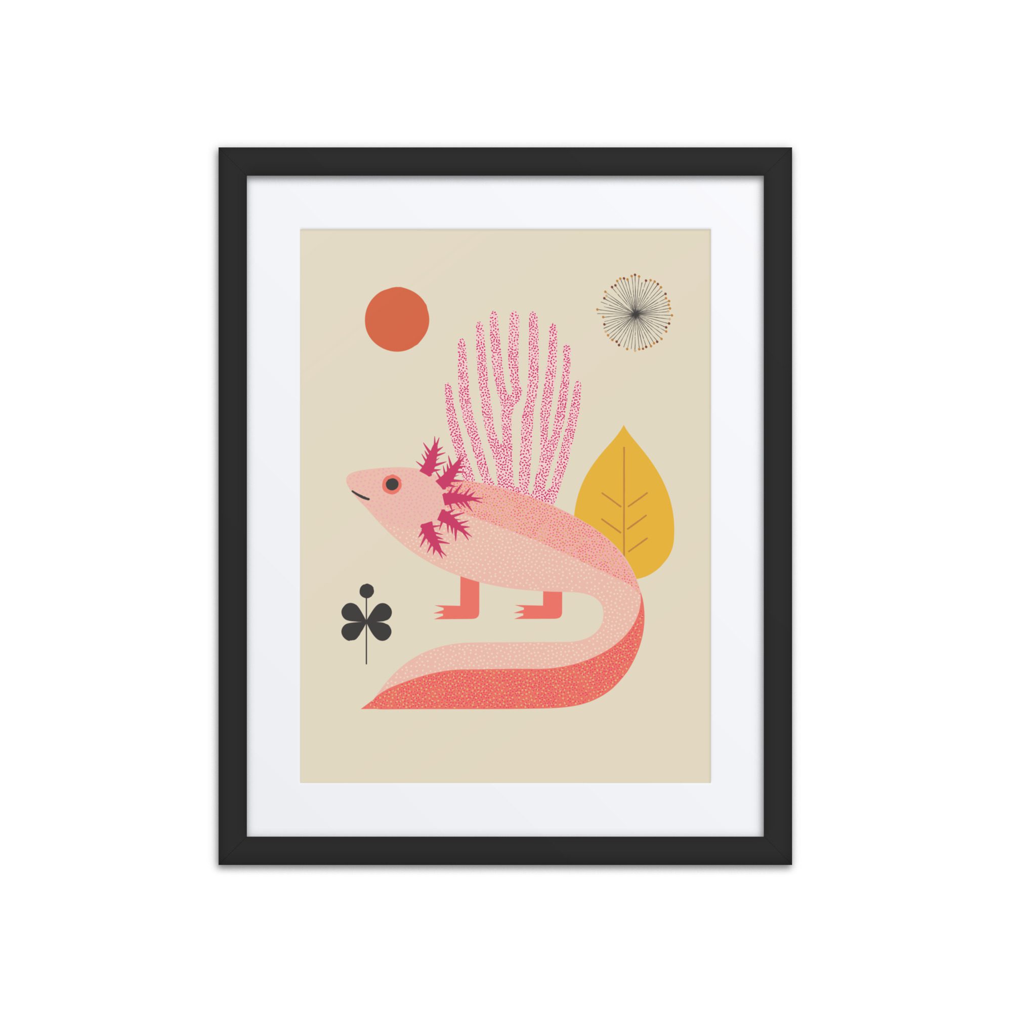 Axolotl Illustration Framed Art Print