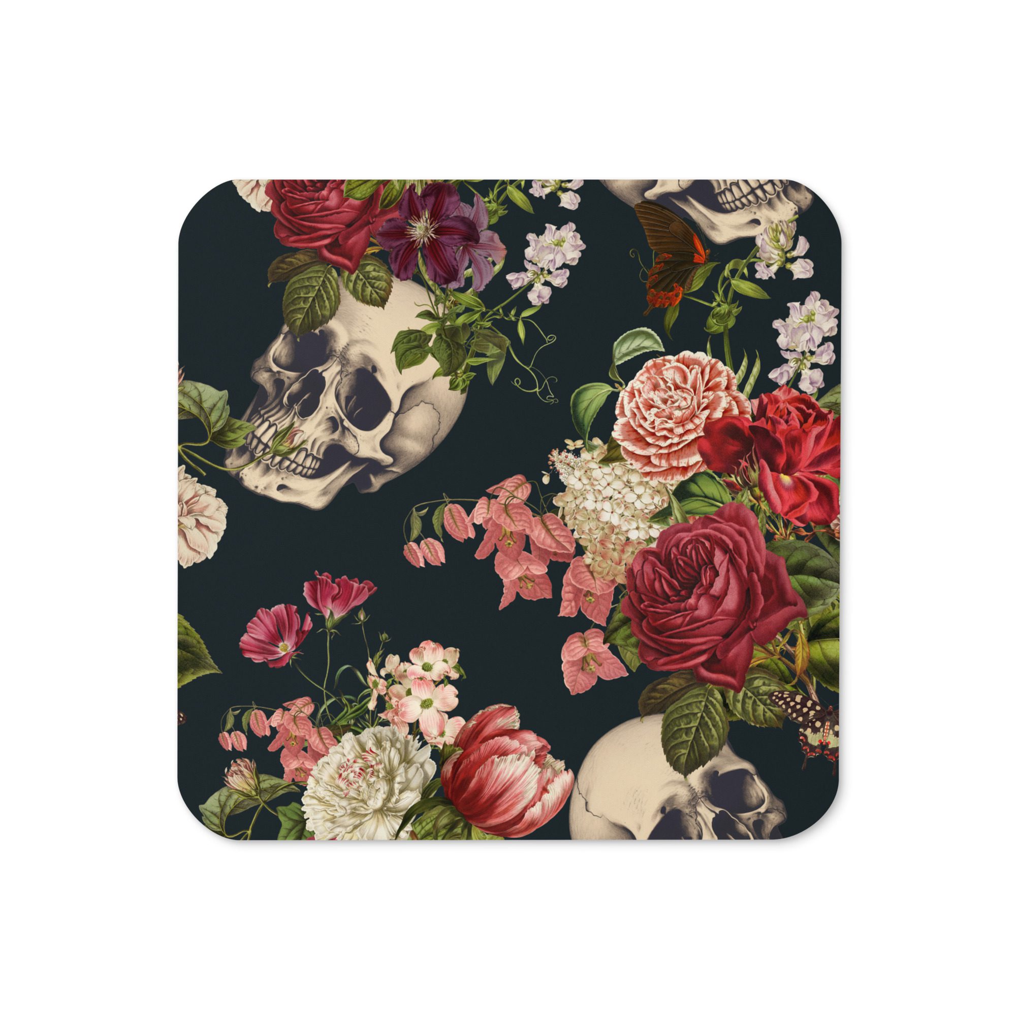 Floral Skulls Cork-back coaster