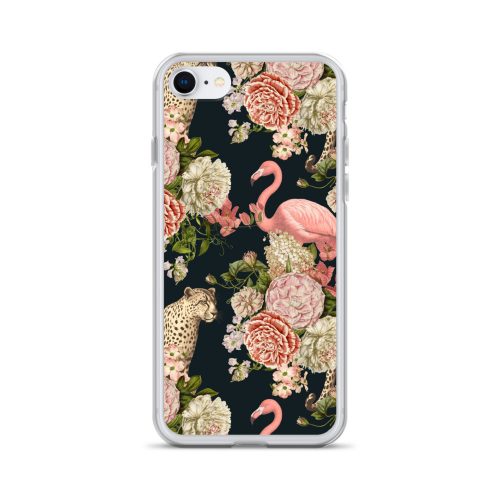Floral Flamingos Clear Case for iPhone
