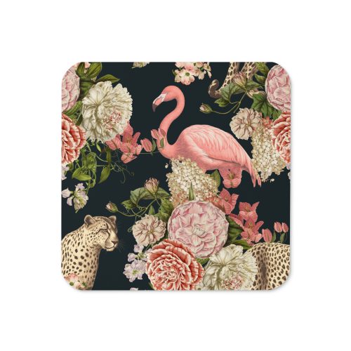 Floral Flamingos Cork-back coaster