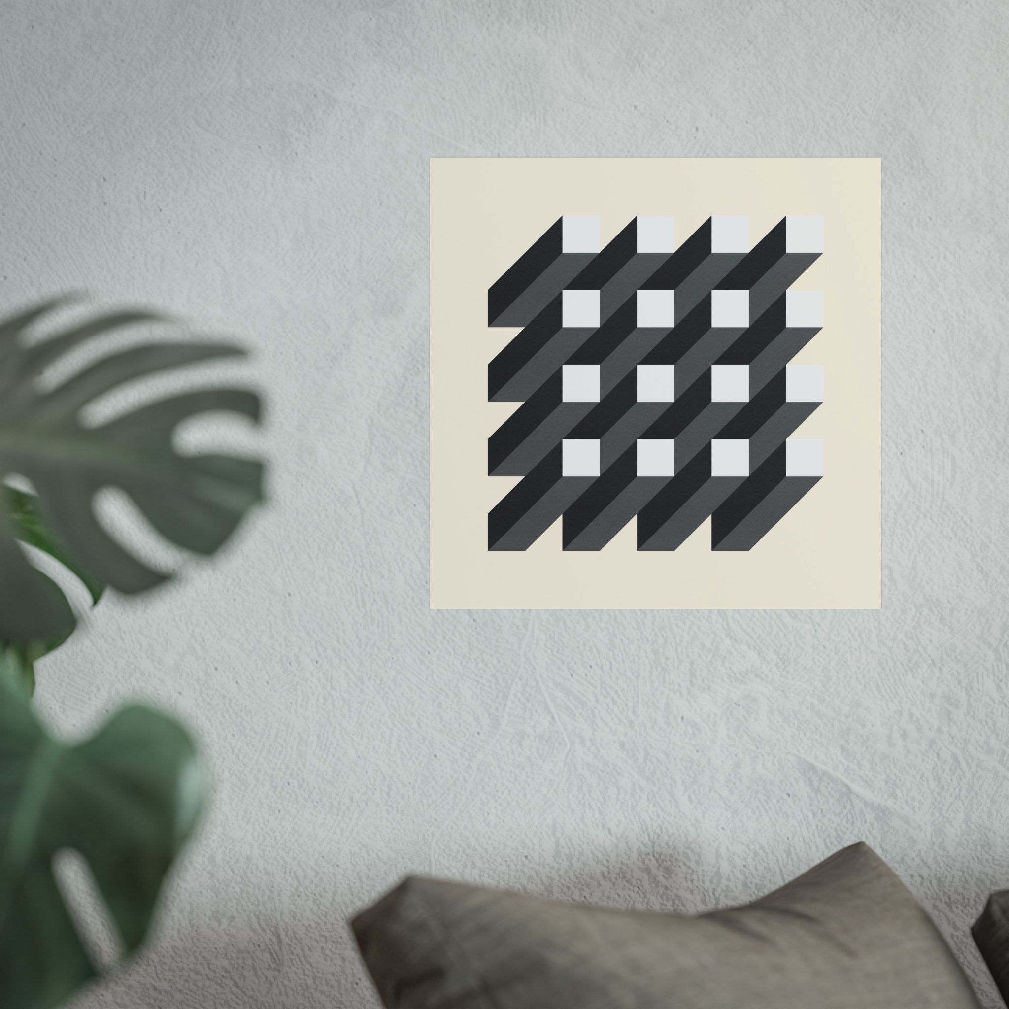 Mono Isometric Squares Art Print - Image 2